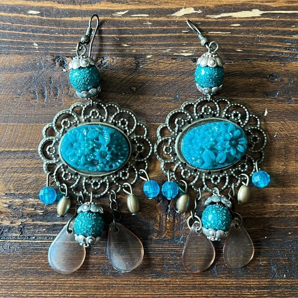 Vintage Floral Teal Earrings